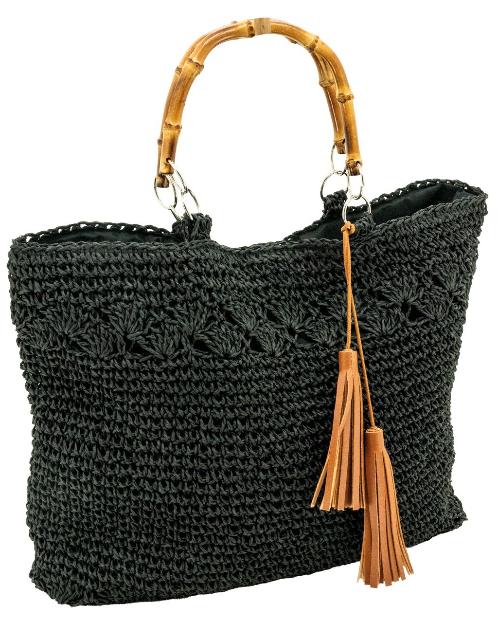 Sac tresse noir avec anse en bambou