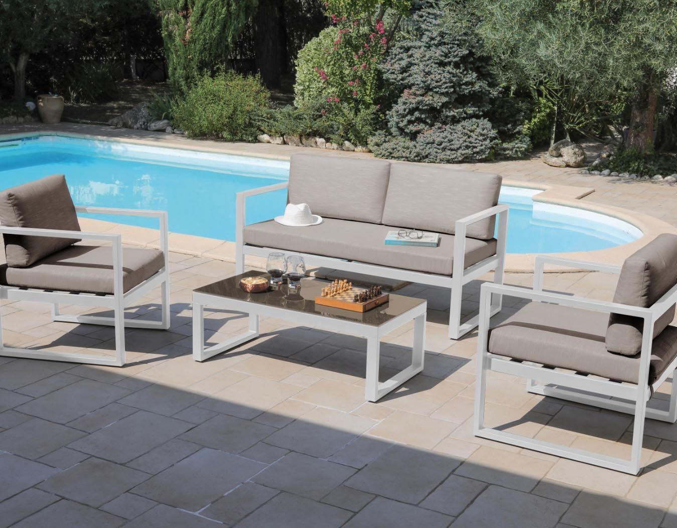 Taupe Jardin Salon 4 En Dina De Et Personnesblanc Aluminium TKclJF1
