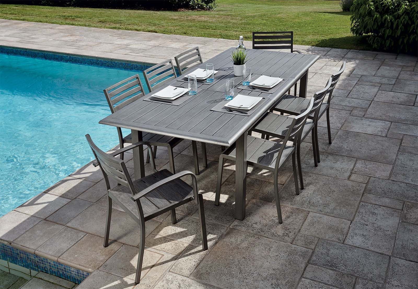 Salon de jardin aluminium argent effet bois 8 personnes orlando