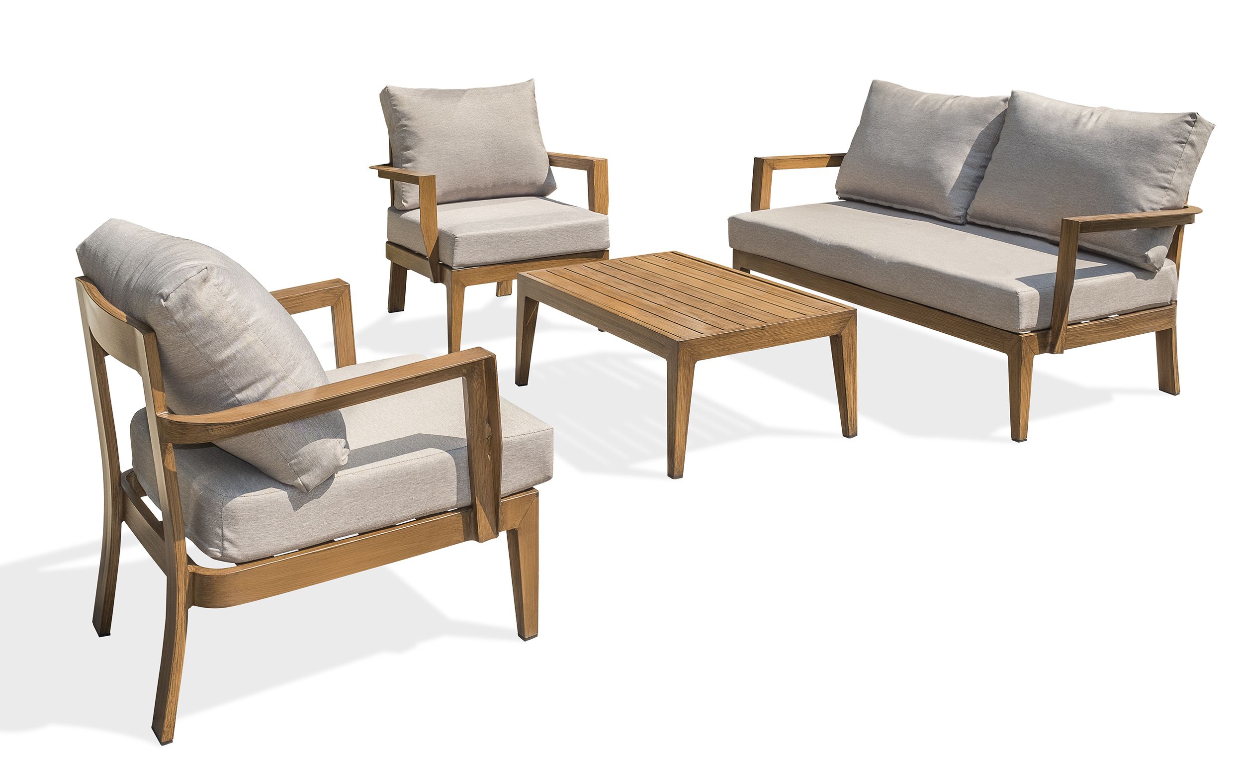 Salon de jardin bas 4 places en aluminium effet bois portofino
