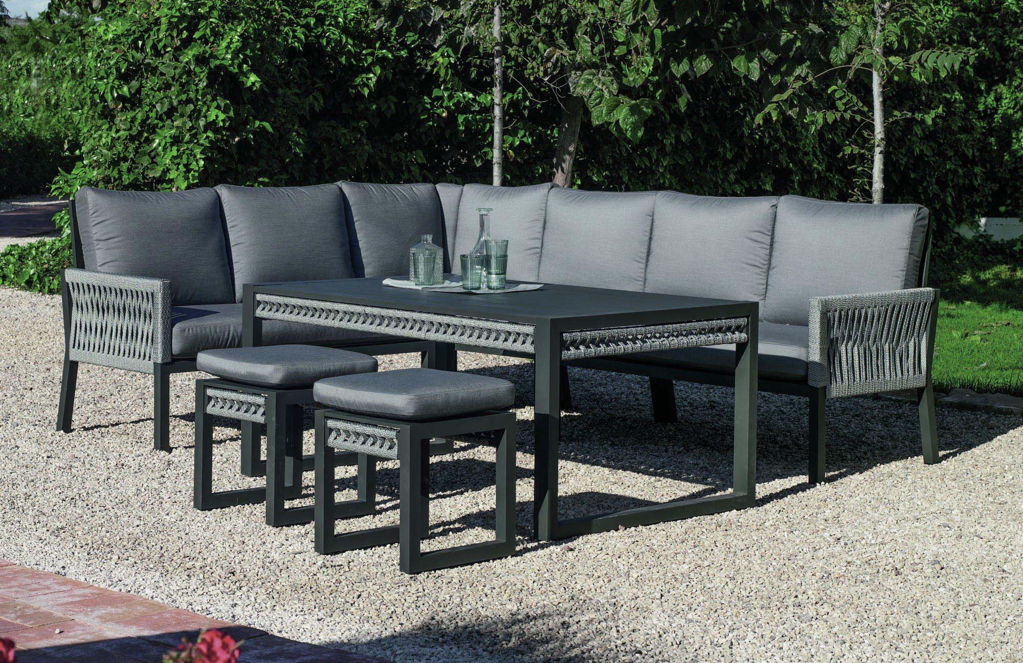 Salon de jardin 8 personnes canapé et table repas havana (anthracite)