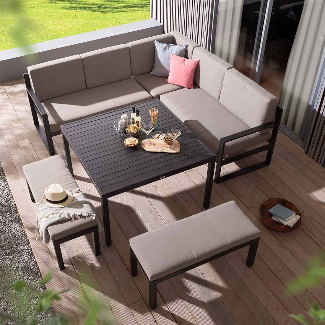 Salon de jardin repas en aluminium océan (anthracite, taupe)