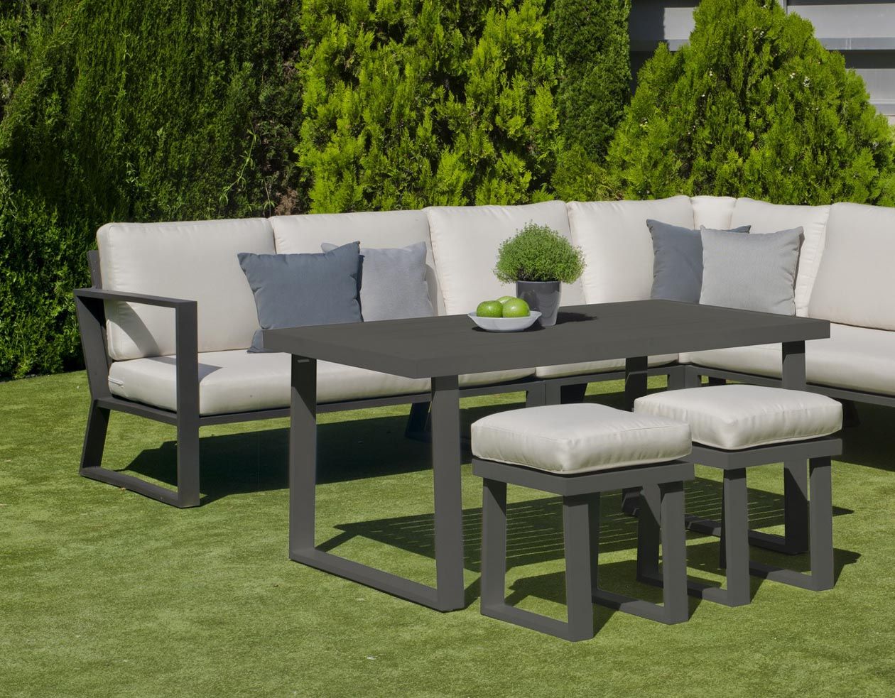 Salon de jardin avec sofa en aluminium bolon (anthracite et gris clair)