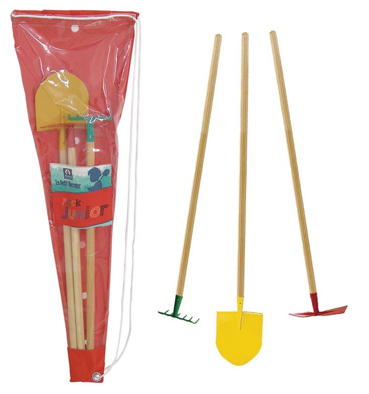 Set 3 outils de jardin enfant + sac de transport (pelle + râteau +