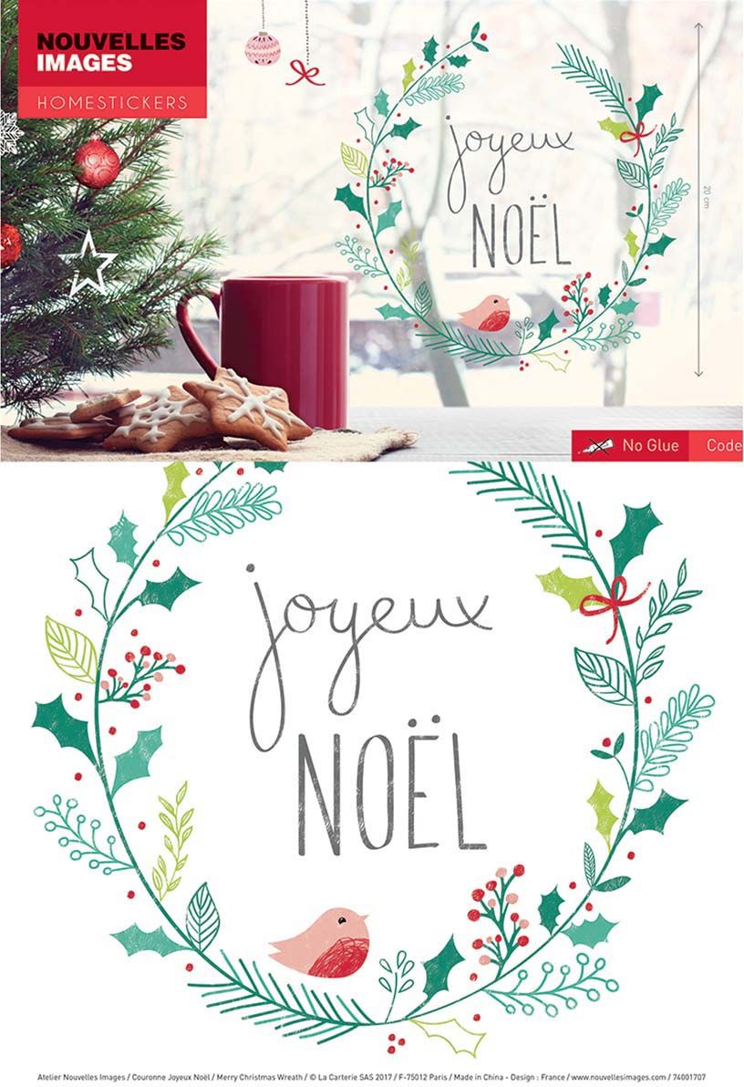 Sticker Fenetre Couronne Joyeux Noel Jardindeco