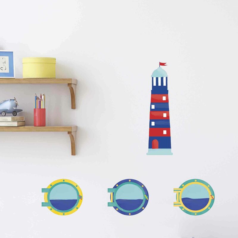 Sticker mural pour enfant phare et hublot