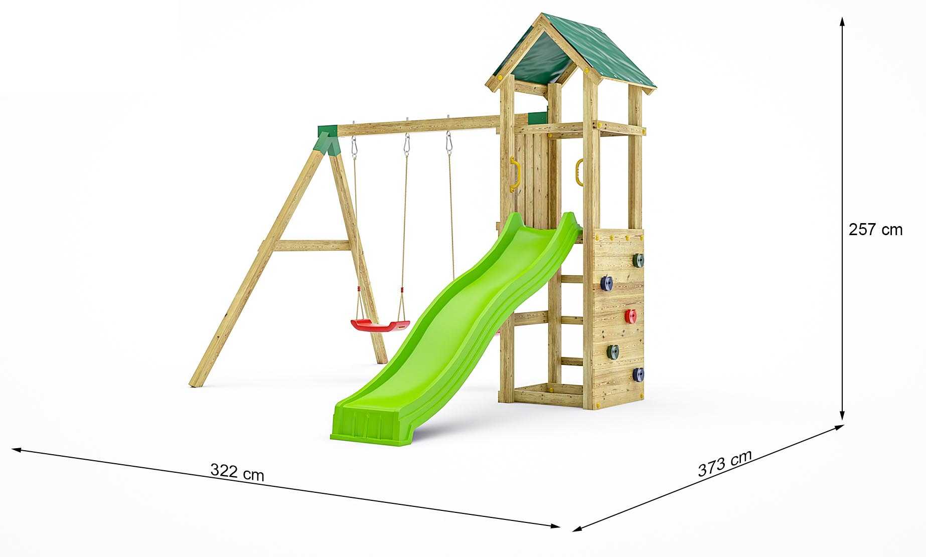 Structure de jeux en bois avec toboggan et balançoire double charly