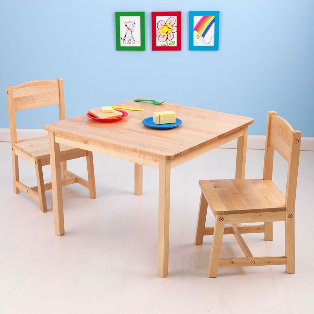 Table et chaises enfant en bois (bois clair)