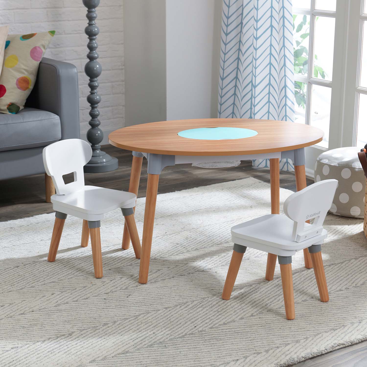 Table et 2 chaises enfant en bois mid century