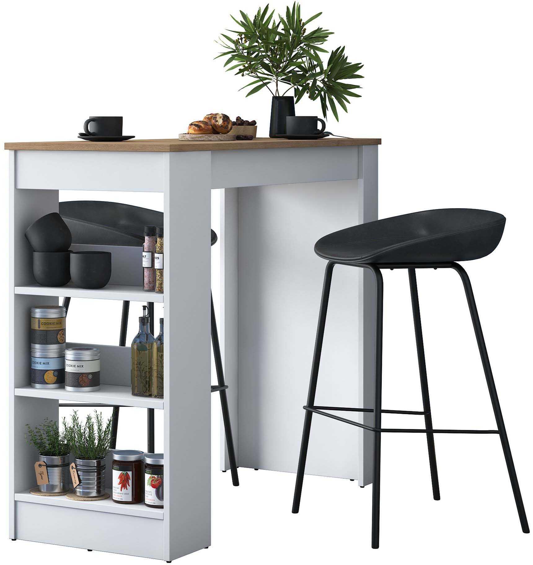 Ensemble Îlot Central De Cuisine Rabattable Avec 2 Tabourets De Bar
