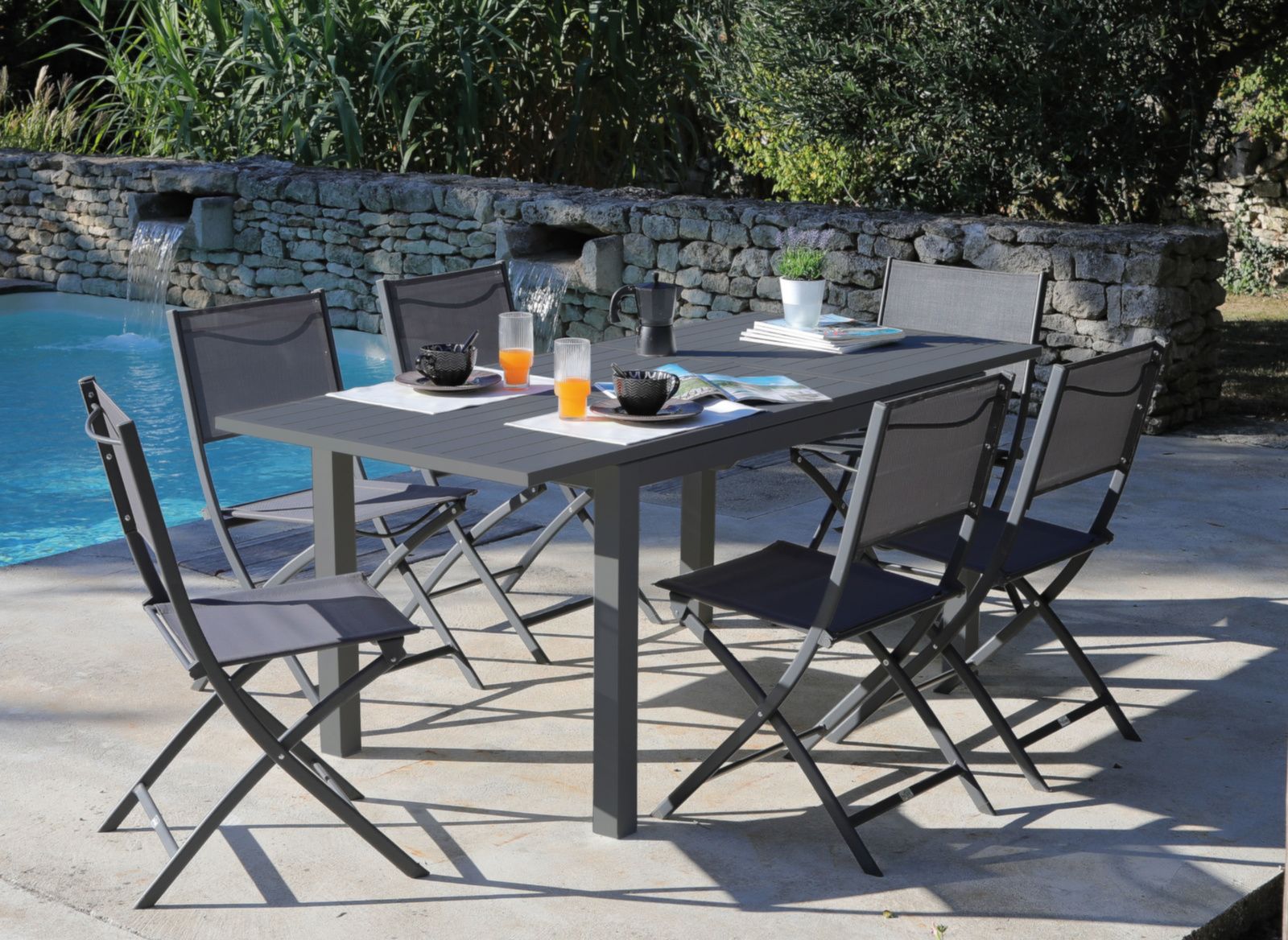 Table jardin en aluminium avec allonge trieste 110 à 170 cm (gris)