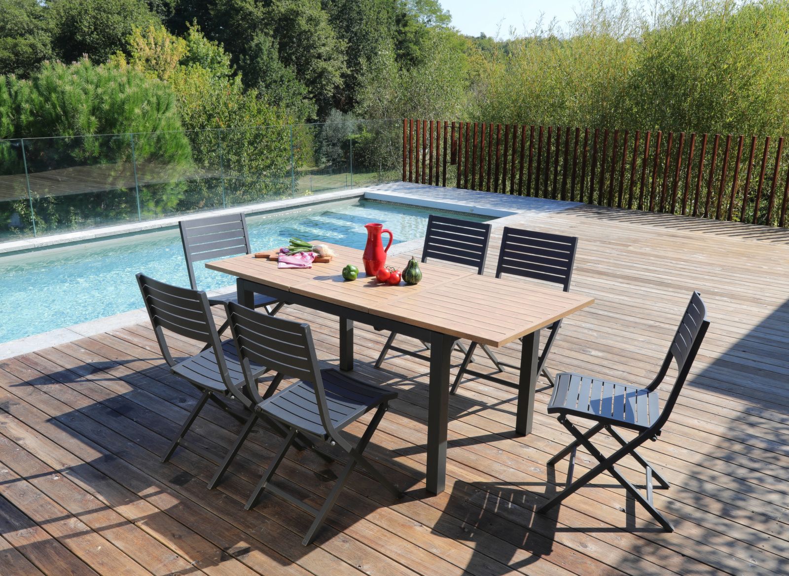 Table de jardin aluminium allonge centrale 130 à 180 cm come (plateau