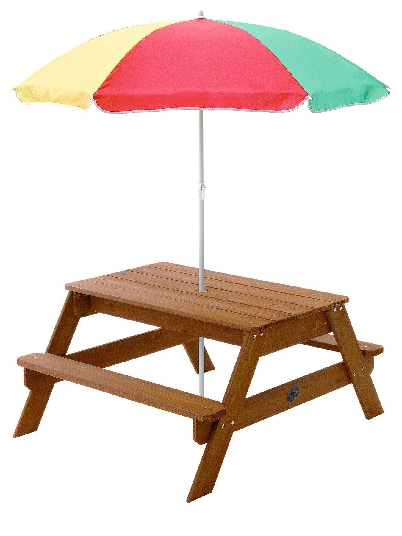 Table de piquenique en bois avec parasol