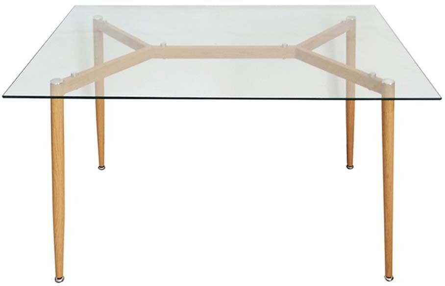 Table repas en verre pieds effet bois 115 cm
