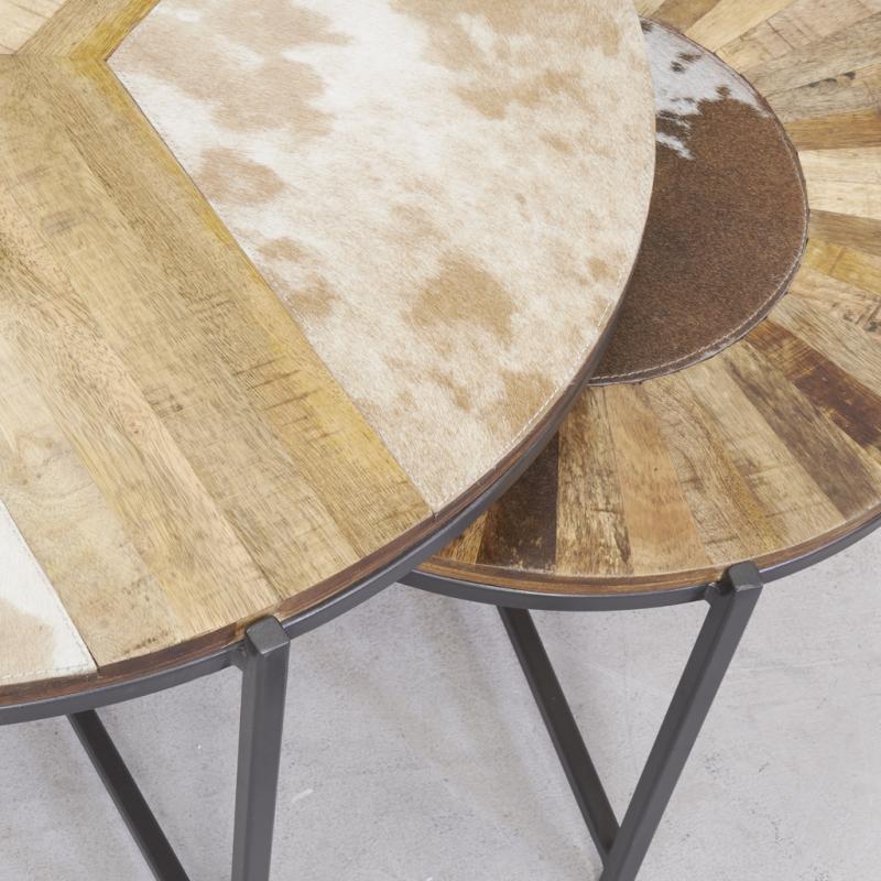 Table Basse Ronde Bois Massif Et Grès – 120 Cm – Style Unique
