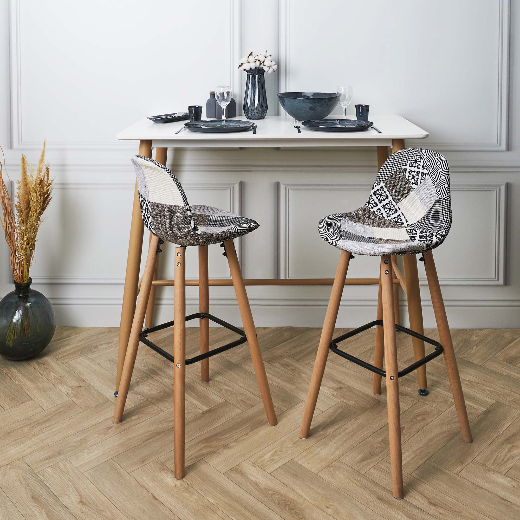 Tabouret de bar scandinave patchwork (gris)
