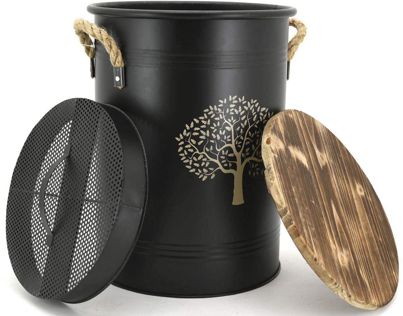 Tabouret et seau à pellets avec pelle arbre (métal laqué arbre de vie)