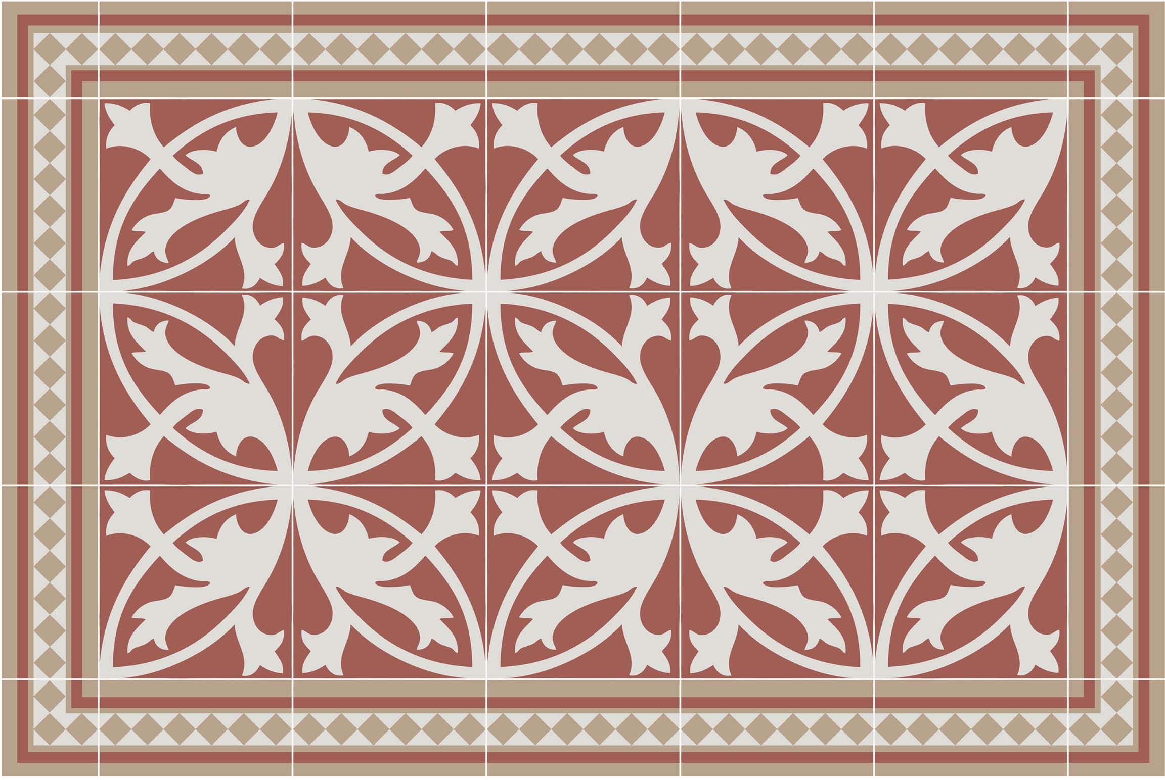 Tapis en vinyle effet carreaux de ciment carreaux 7 rouge (90 x 60 cm)