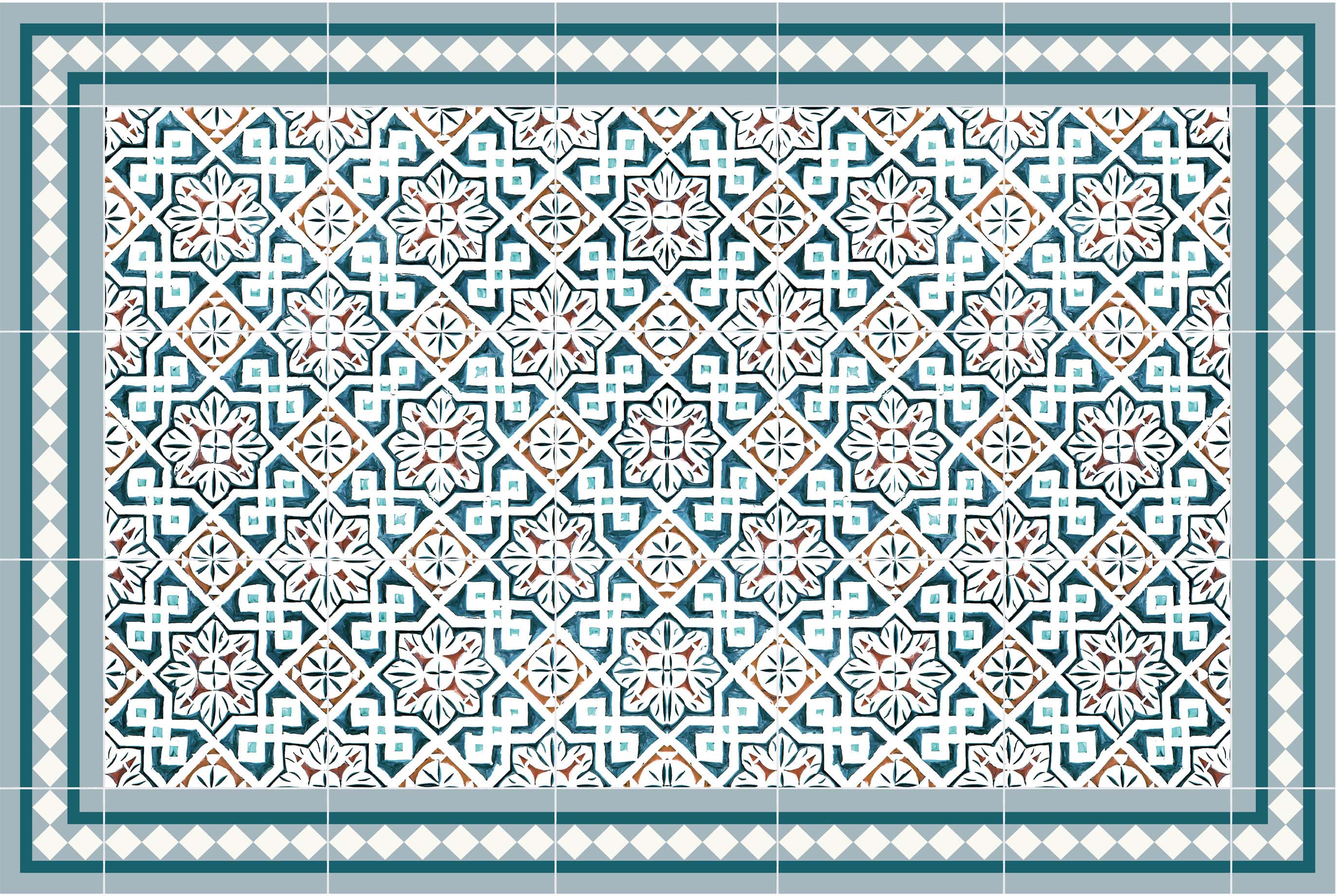 Panorama Tapis Vinyle - Modèle Carreaux Ciments Triana Bleu 120x160 cm - Différentes Tailles - Deco Maison, Cuisine, Chambre et Exterieur