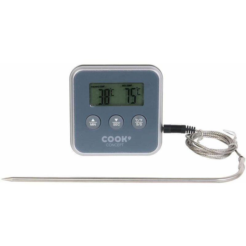 Metaltex thermomètre digital de cuisine avec sonde et minuteur, acier  inoxydable, gris, 20 x 20 x 6 cm - Matériels de camping et randonnée -  Achat & prix