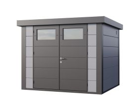 Abri de jardin moderne en acier porte double 6,4 m² Eleganto 2724 (Gris clair, Anthracite)