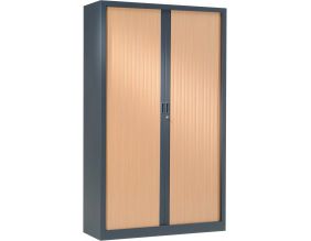 Armoire de bureau portes à rideaux 3 étagères (Anthracite, Hêtre)