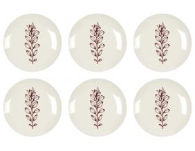 Assiette en porcelaine Cottage 20 cm (Lot de 6) (Blanc et bordeaux)
