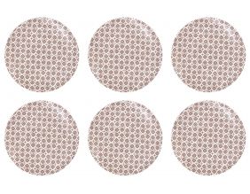 Assiette en porcelaine imprimée Cottage 25 cm (Lot de 6) (Blanc et bordeaux)