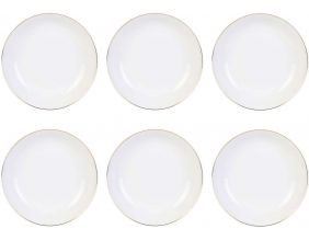 Assiette en porcelaine avec liseré doré (Lot de 6) (Assiettes creuses - 21 cm)