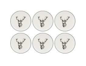 Vaisselle Cerf en porcelaine blanche et noire (lot de 6) (Assiette Ø19)