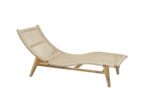 Chaise bain de soleil en teck et cannage synthétique BAIA (Vague)