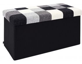 Banc coffre noir pliable couvercle à motifs (Patchwork noir et blanc)