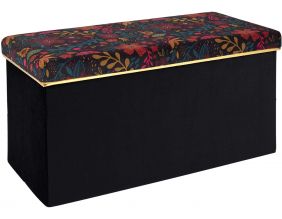 Banc coffre noir pliable couvercle à motifs (Imprimés Olga)