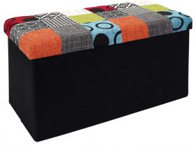 Banc coffre noir pliable couvercle à motifs (Patchwork multicolore)