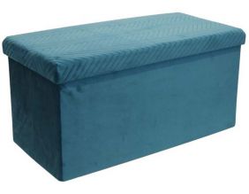 Banc coffre pliable en velours Zig zag (Bleu)