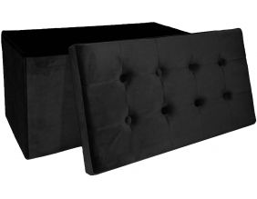 Banc coffre pliable en velours 8 boutons (Noir)