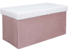 Banc coffre de rangement bicolore imitation fourrure Léo (Rose)