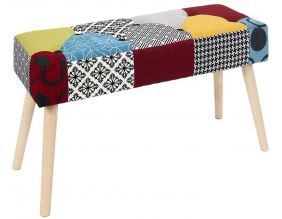 Banc patchwork pieds en bois (Multicolore)