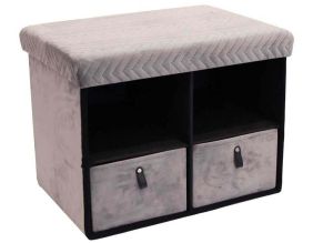 Banc pliable en velours avec tiroirs et rangements