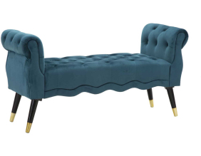 Banc en tissu Paris 120 x 40 x 60 cm (Bleu sarcelle - Noir et  Doré)