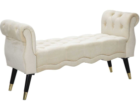 Banc en tissu Paris 120 x 40 x 60 cm (Crème - Noir et Doré)