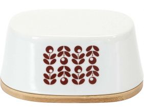 Beurrier en porcelaine plateau en bambou Rétro (Blanc et rouge)