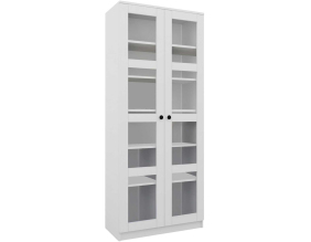 Bibliothèque 2 portes en aggloméré et verre Lucas (Blanc)