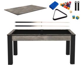 Billard convertible table 6 personnes Texas + plateaux dinatoires + pack accessoires Confort (Industriel et noir (tapis))