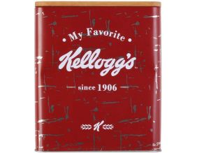 Boîte vintage en métal couvercle en bois Kelloggs (Rouge)