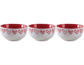 Bol en grès blanc avec coeur rouge (Lot de 3)