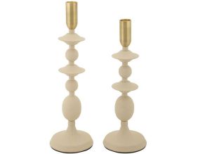 Bougeoir en métal Gemini (Lot de 2) (Crème et doré)