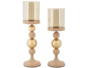 Bougeoir en métal Glazed (Lot de 2) (Rose et doré)