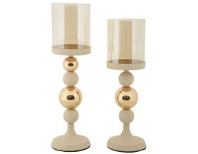 Bougeoir en métal Glazed (Lot de 2) (Crème et doré)