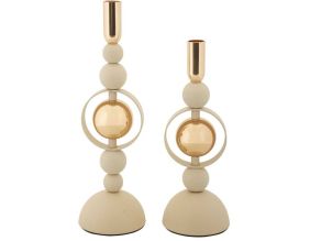 Bougeoir en métal Saturne (Lot de 2) (Crème et doré)